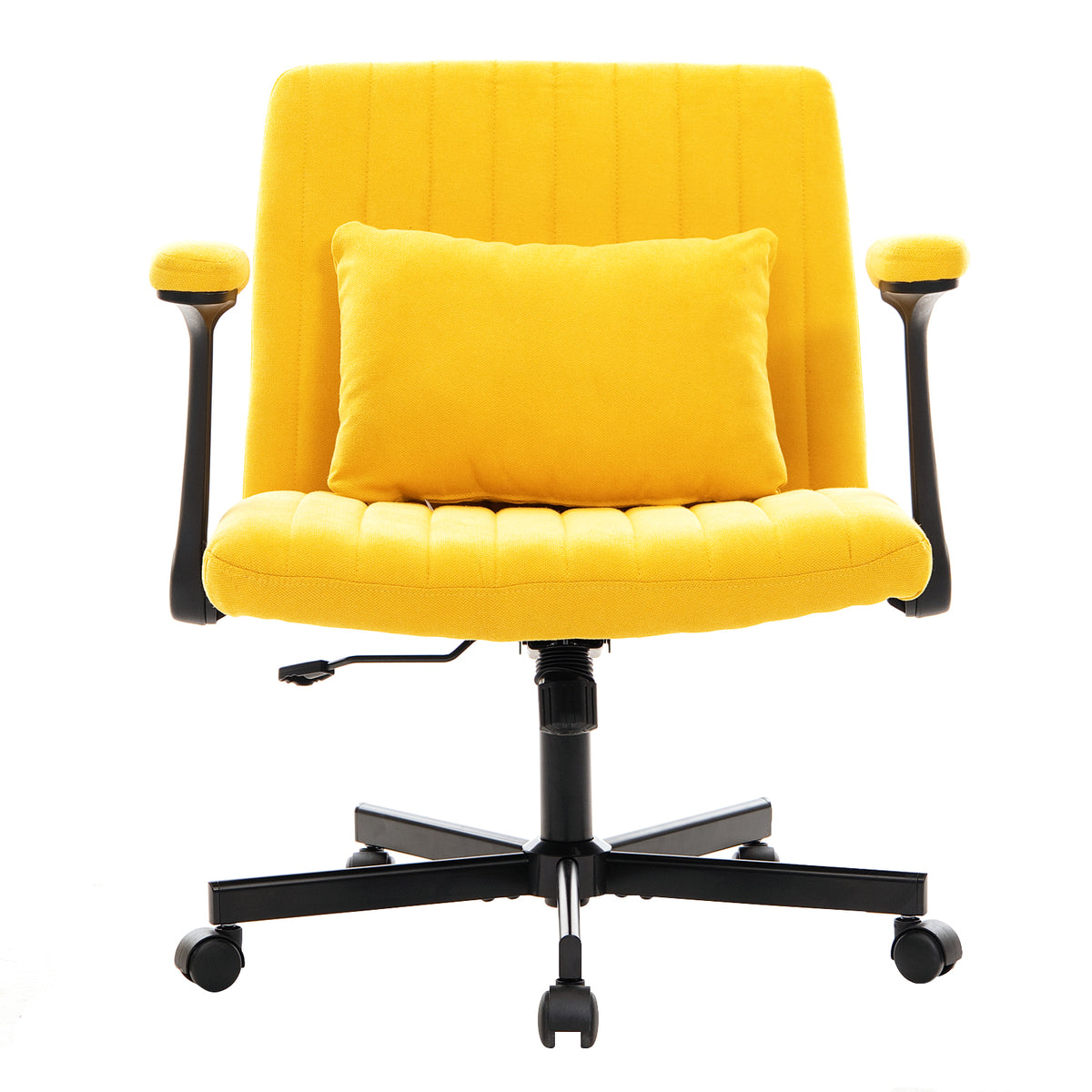 Modern Yellow Linen Criss Cross Armrest Office Chair with Wheels - Ergonomic Design for Home Office, Work & Study | Premium H