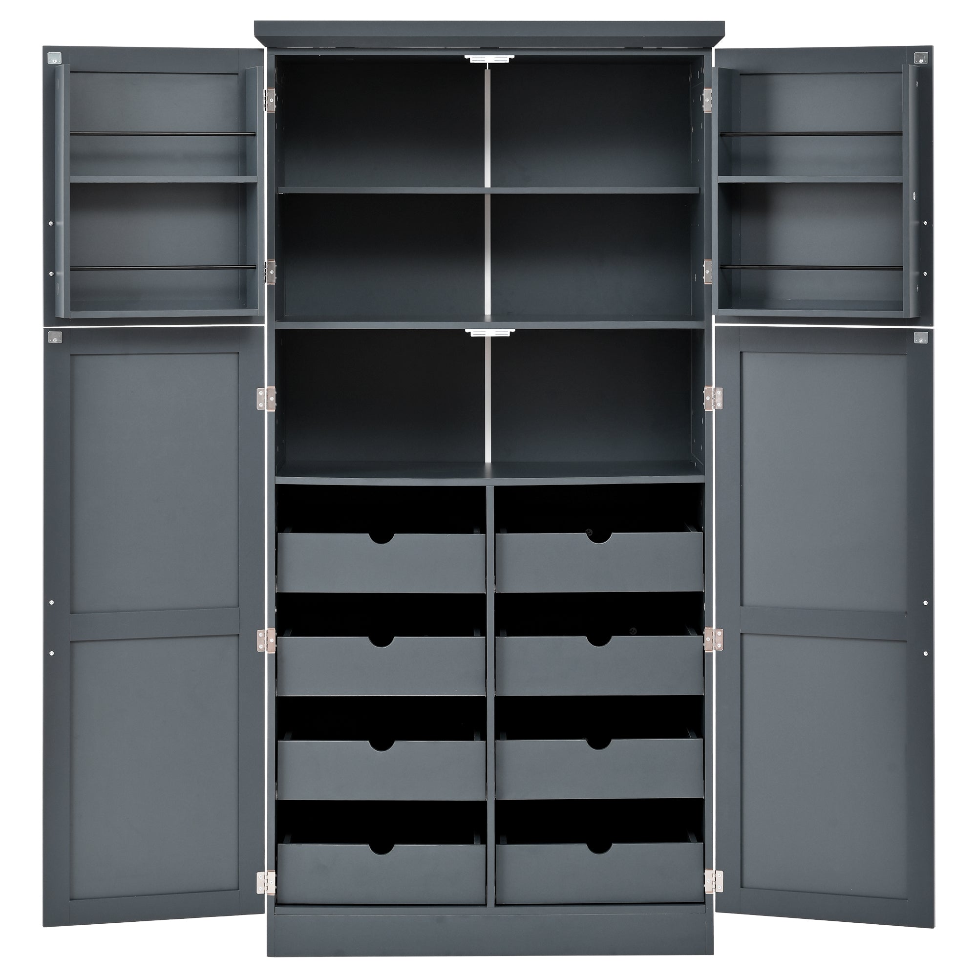 [Assembly Video Provided] TOPMAX 35.5x17.6x70.9inch Freestanding Kitchen Pantry Cabinet, Tall Storage Cabinet with 4 Doors, 2 Door Shelves, 8 Pull-out Trays and Adjustable Shelf for Dining Room, Gray - Grand Goldman Shop