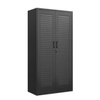 Wide & Deep Metal Storage Cabinet with Hanging Rod,Black Broom Closet Storage Cabinet with Lock, Tall Wardrobe Cabinets with 