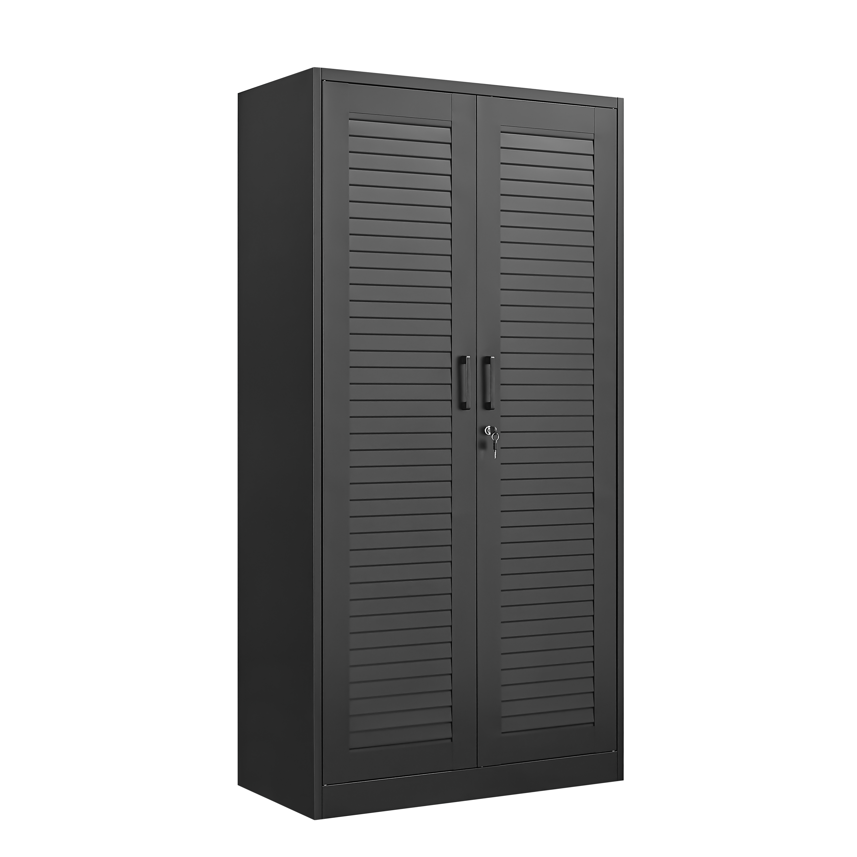 Wide & Deep Metal Storage Cabinet with Hanging Rod,Black Broom Closet Storage Cabinet with Lock, Tall Wardrobe Cabinets with 