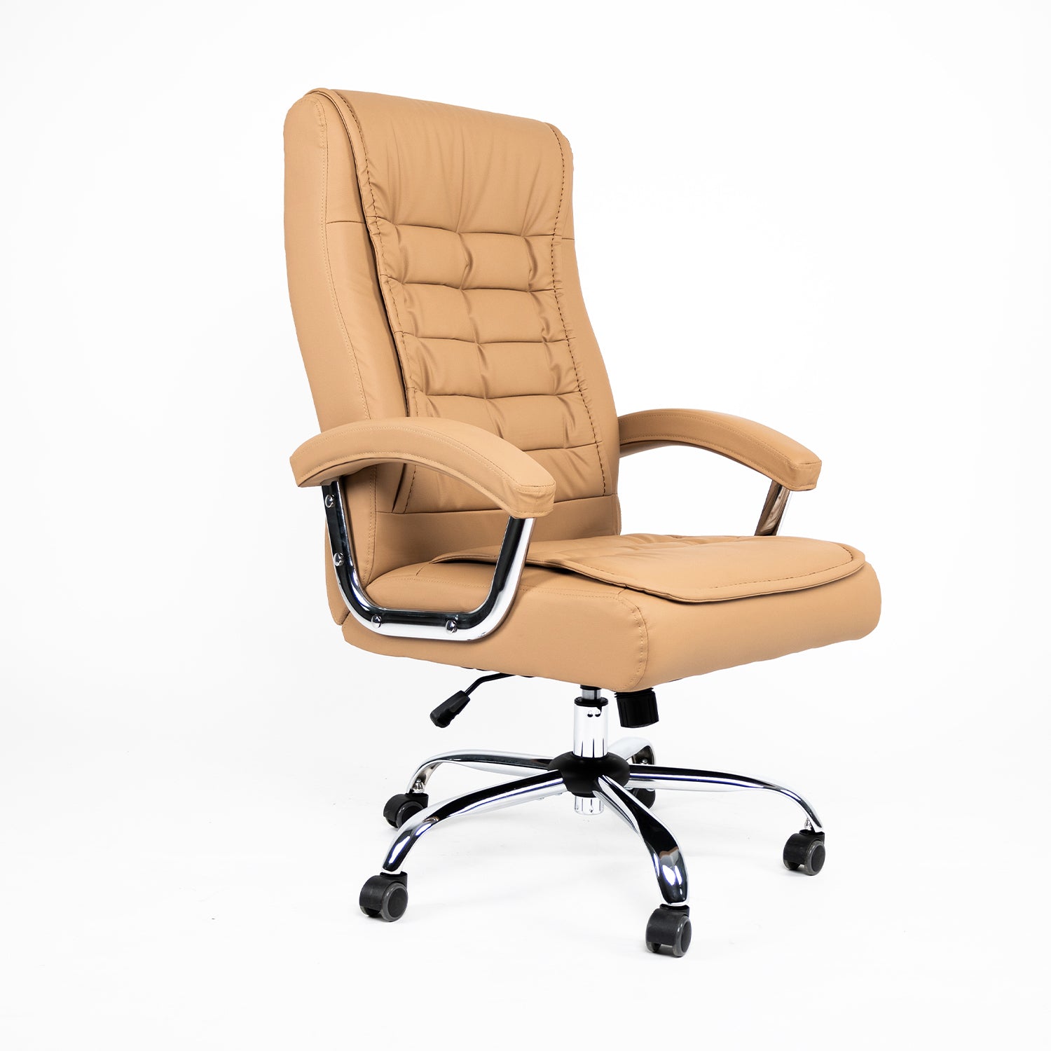 Executive Office Chair High Back PU Leather Desk Chair with Spring Seat Cushion, Ergonomic Swivel Computer Chair with Chrome 