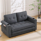 {VIDEO Provided}3-in-1 Upholstered Futon Sofa Convertible Sofa bed,Foldable Tufted Loveseat with Pull Out Sleeper Couch Bed,Folding Mattres Love Seat Daybed W/Side Pockets and Cup Holder, Dark Gray - Grand Goldman Shop