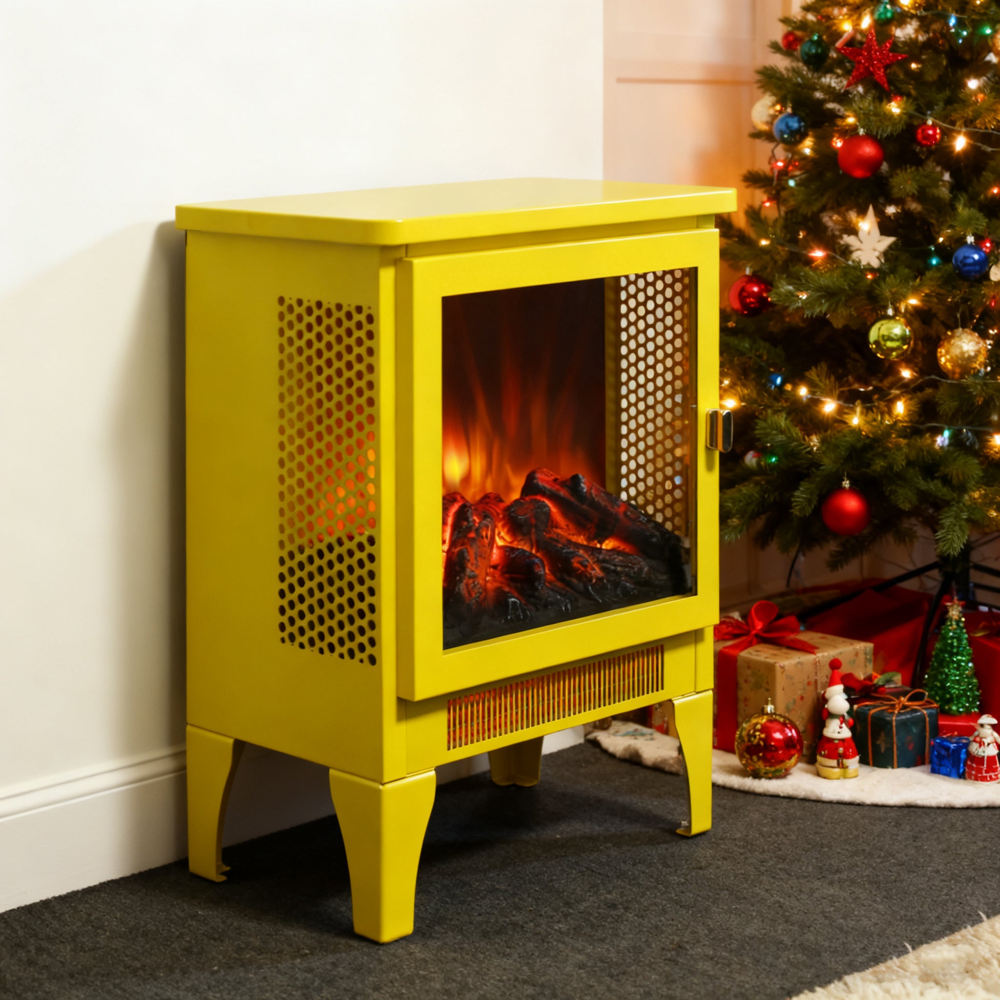 18 inch Freestanding Electric Fireplace Stove heater with 3D Flame effect,Lemon Yellow - Grand Goldman Shop