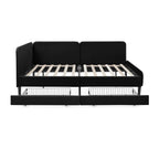 Black Velvet Upholstered Platform Bed Frame with 2 Storage Drawers and Adjustable Sofa Bed, Full Size - Grand Goldman Shop