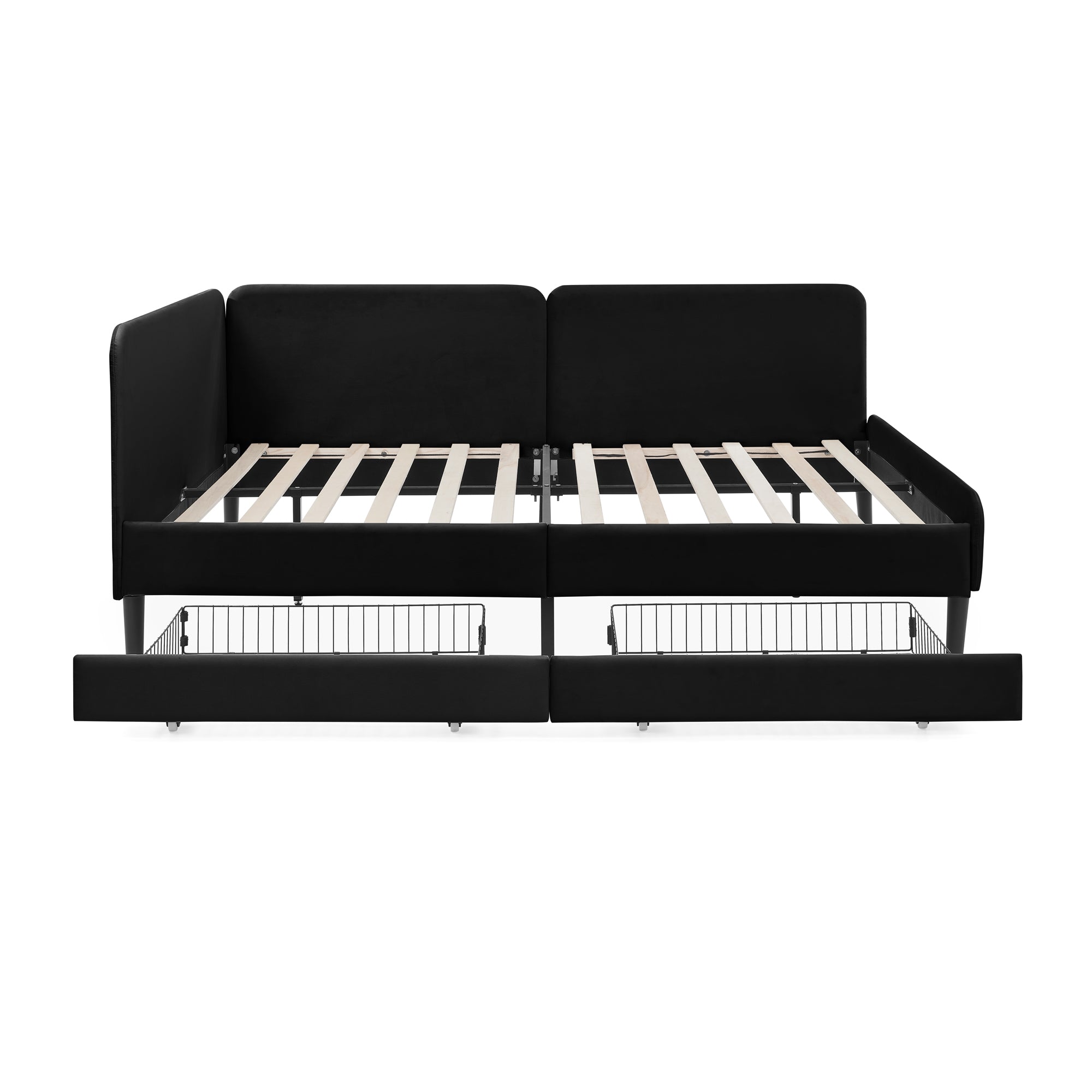 Black Velvet Upholstered Platform Bed Frame with 2 Storage Drawers and Adjustable Sofa Bed, Full Size - Grand Goldman Shop
