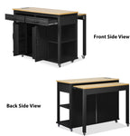 K&K 47 inch Kitchen Island with Extendable Dining Table, Rubber Wood Veneer Kitchen Table with Internal Storage Rack, Power Outlet, Kitchen island with Storage 2 Drawers 2 Cabinet, Black - Grand Goldman Shop