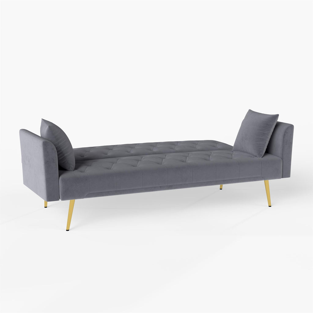 Modern convertible 72 inch foldable sleeper sofa with tufted, American retro style, made of gray velvet material, suitable for small living rooms, bedrooms and offices. gray color - Grand Goldman Shop