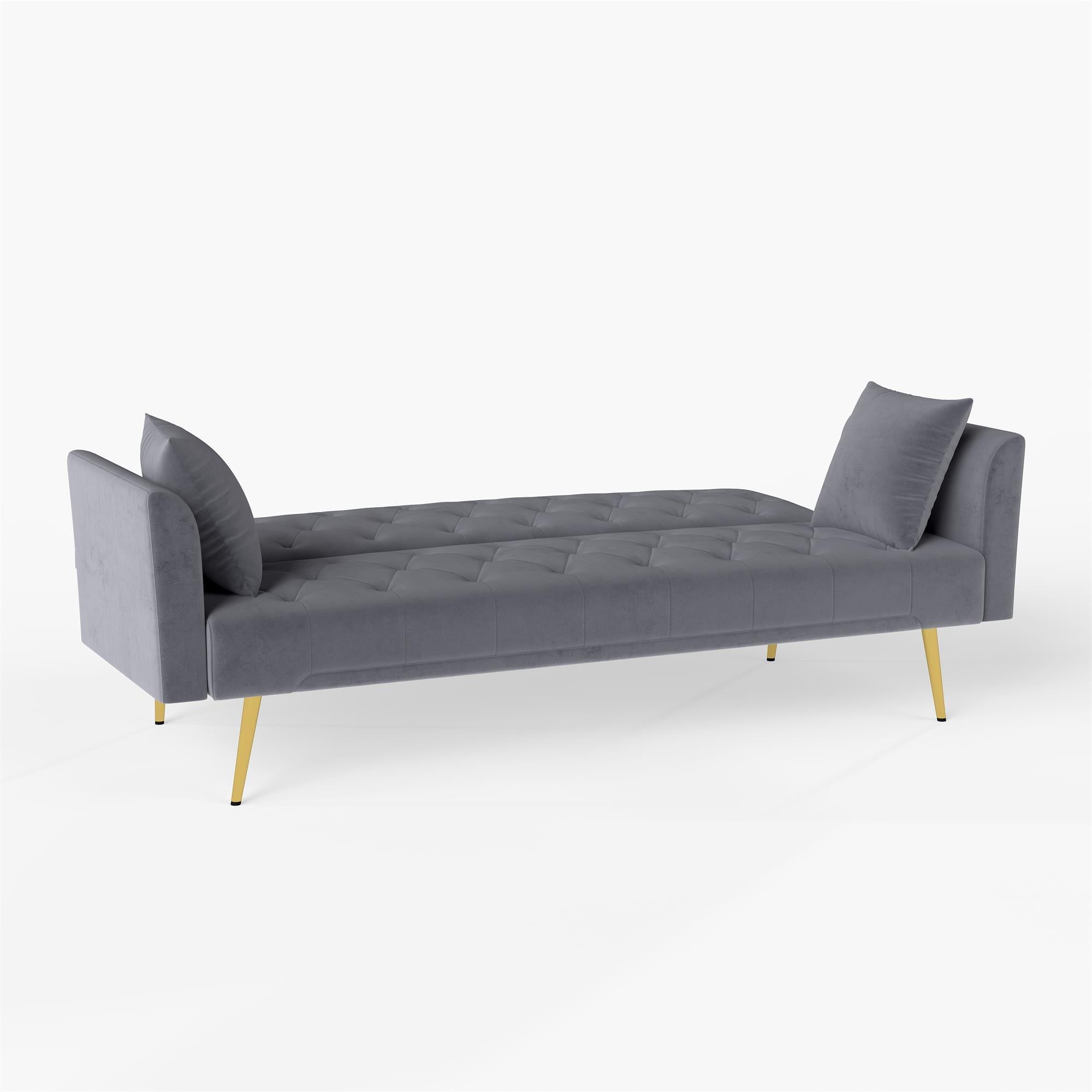 Modern convertible 72 inch foldable sleeper sofa with tufted, American retro style, made of gray velvet material, suitable for small living rooms, bedrooms and offices. gray color - Grand Goldman Shop