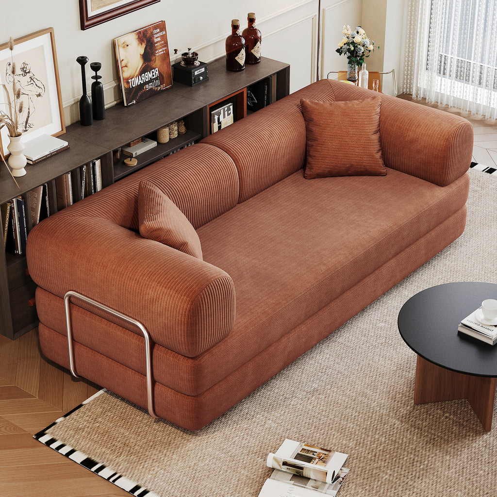 78.8' Compression Sofa,Convertible Floor Sofa Bed-with Pillow Back Support Armrest,Comfy Futon Couch Sleeper Bed,Loveseats Boneless Modular Sectional Sofa,Corduroy fabric,for Living Room,Bedroom,Brown - Grand Goldman Shop
