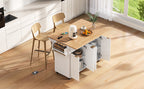K&K 55.5' Fluted Kitchen Island with 2 Drop Leaf, Kitchen Storage Cart with Power Outlet, 4 Doors, Spice rack, Rolling Island Table with Wood-grain Top, Curved Edge for Kitchen, Dining Room,White - Grand Goldman Shop