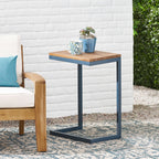 Large C-shaped End Table with Iron Base and Fir Wood Top, Black - Grand Goldman Shop