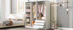 Doorless Wooden Storage Wardrobe for Dedroom with Shelves and 3 Drawers, White - Grand Goldman Shop