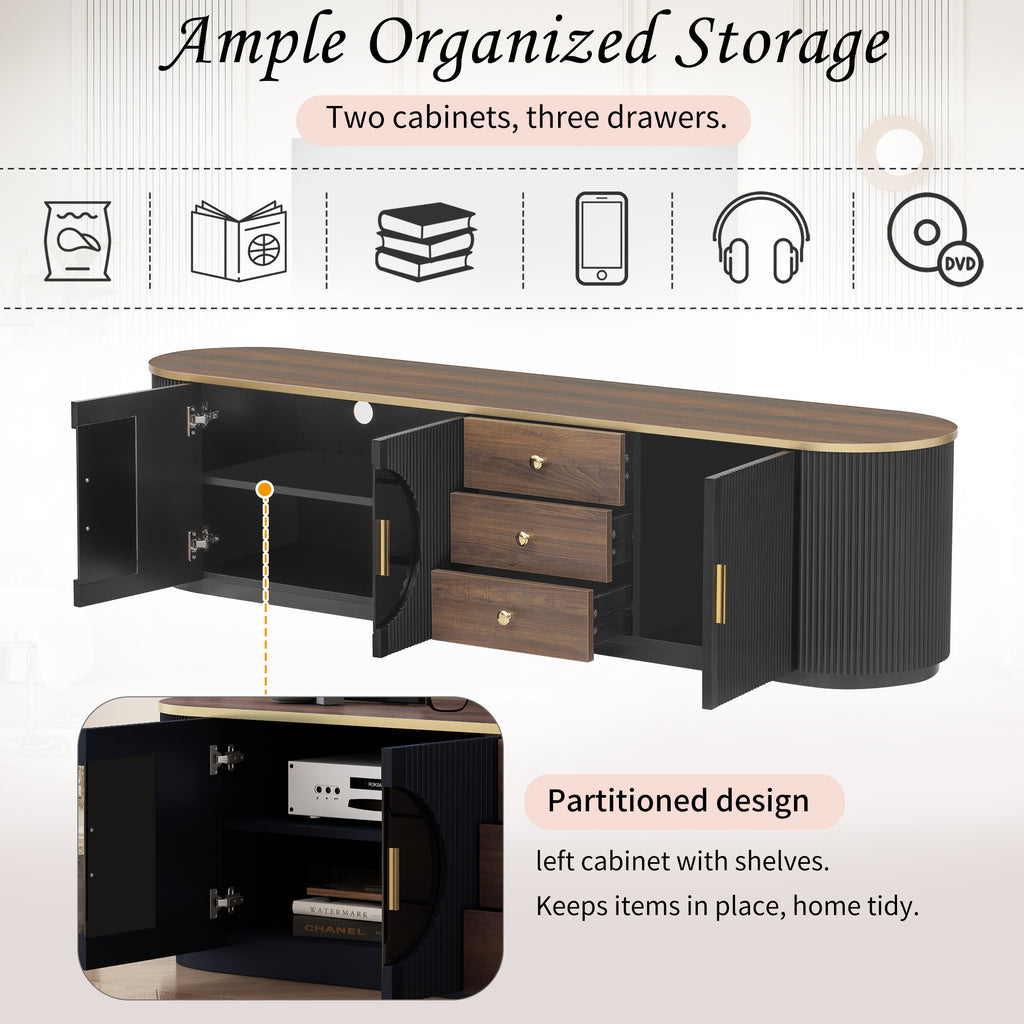 70.8'' Modern Minimalist TV Stand for TVs up to 80 Inches, Entertainment Center with 3 Drawers and 1 Shelf, Metal Handles and 2 Cabinets for Living room - Grand Goldman Shop