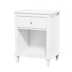 26.77''H White Wooden Nightstand with One Drawer and Shelf, Golden Handle, MDF Construction for Kids and Adults - Grand Goldman Shop
