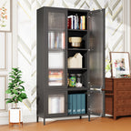 Large Metal Storage Cabinet Display Cabinet with 4 Glass Doors 5 Shelves Side Cabinet Bookcase Freestanding Cabinet for Bedro