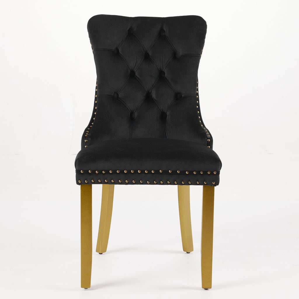 Mid-Century Modern Chairs with Lion Head Pull Ring,High-end Tufted Solid Wood Contemporary Velvet Upholstered Dining Chair with Golden Wooden Legs Nailhead Trim 2-Pcs Set,Black,SW1201BK - Grand Goldman Shop