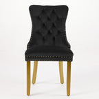 Mid-Century Modern Chairs with Lion Head Pull Ring,High-end Tufted Solid Wood Contemporary Velvet Upholstered Dining Chair with Golden Wooden Legs Nailhead Trim 2-Pcs Set,Black,SW1201BK - Grand Goldman Shop