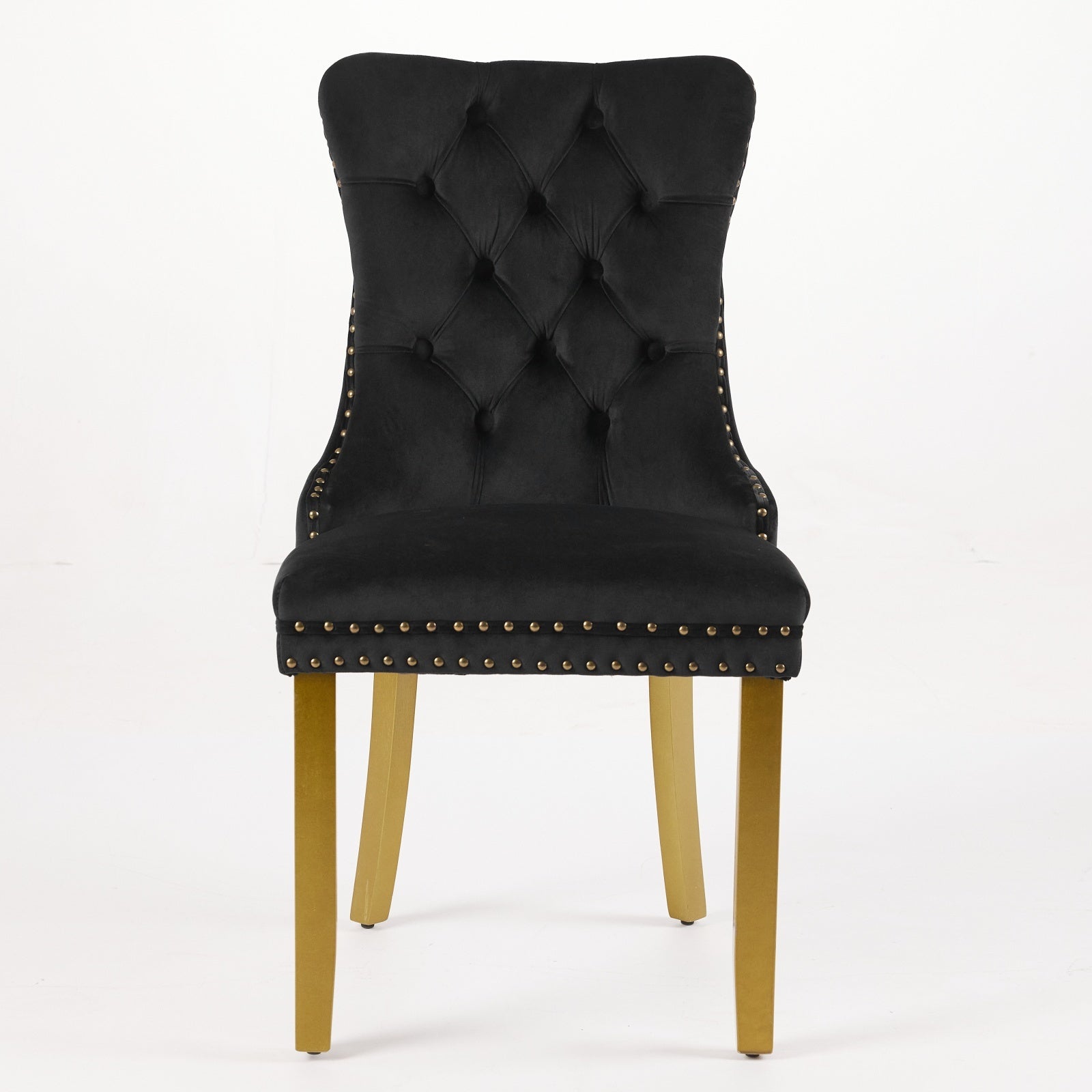 Mid-Century Modern Chairs with Lion Head Pull Ring,High-end Tufted Solid Wood Contemporary Velvet Upholstered Dining Chair with Golden Wooden Legs Nailhead Trim 2-Pcs Set,Black,SW1201BK - Grand Goldman Shop