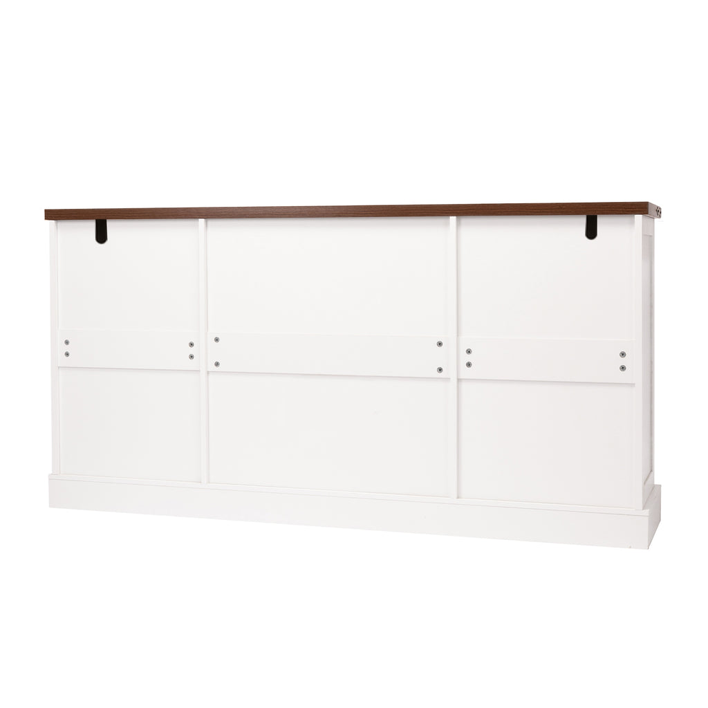 White Farmhouse Barn Door Storage Cabinet with 2 Drawers & Door Rack, Adjustable Shelves, MDF Construction, 63.11' L x 15.75' W x 32.09' H - Grand Goldman Shop