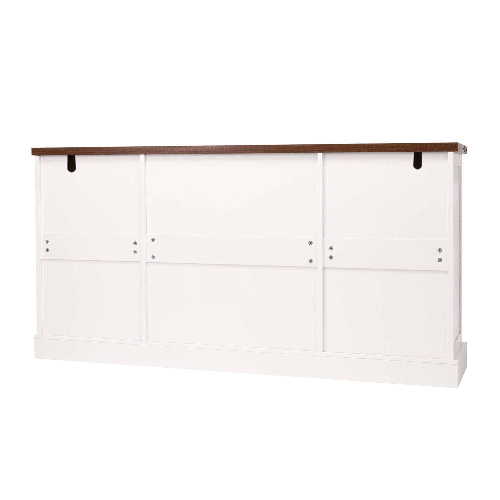White Farmhouse Barn Door Storage Cabinet with 2 Drawers & Door Rack, Adjustable Shelves, MDF Construction, 63.11' L x 15.75' W x 32.09' H - Grand Goldman Shop