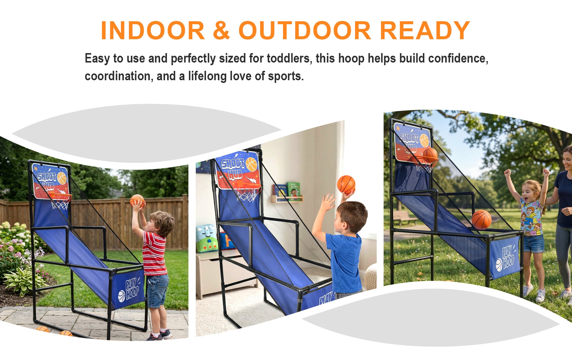 Kids Single Shot Basketball Arcade Game, Indoor Basketball Hoop with 2 Balls & Pump, Foldable Stand for Toddlers & Children -
