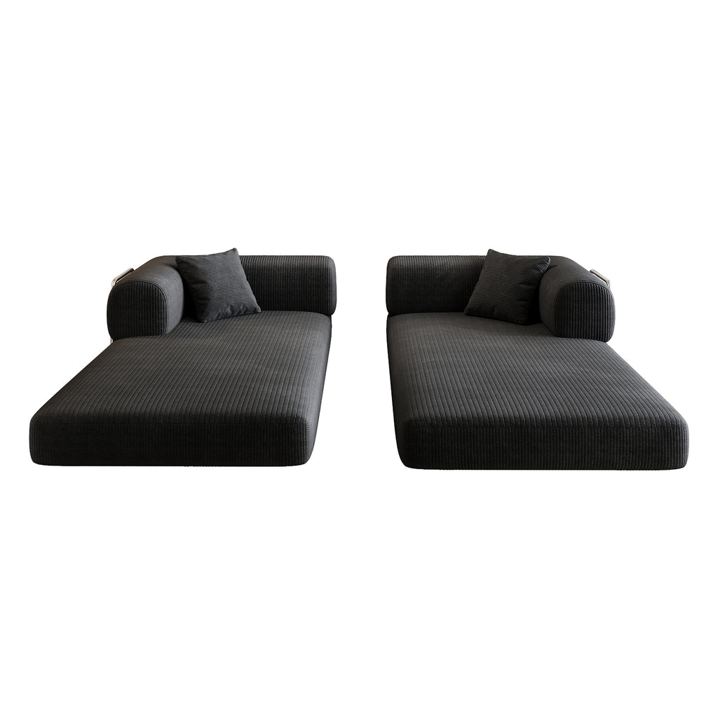 78.8' Compression Sofa,Convertible Floor Sofa Bed-with Pillow Back Support Armrest,Comfy Futon Couch Sleeper Bed,Loveseats Boneless Modular Sectional Sofa,Corduroy fabric,for Living Room,Bedroom,Black - Grand Goldman Shop