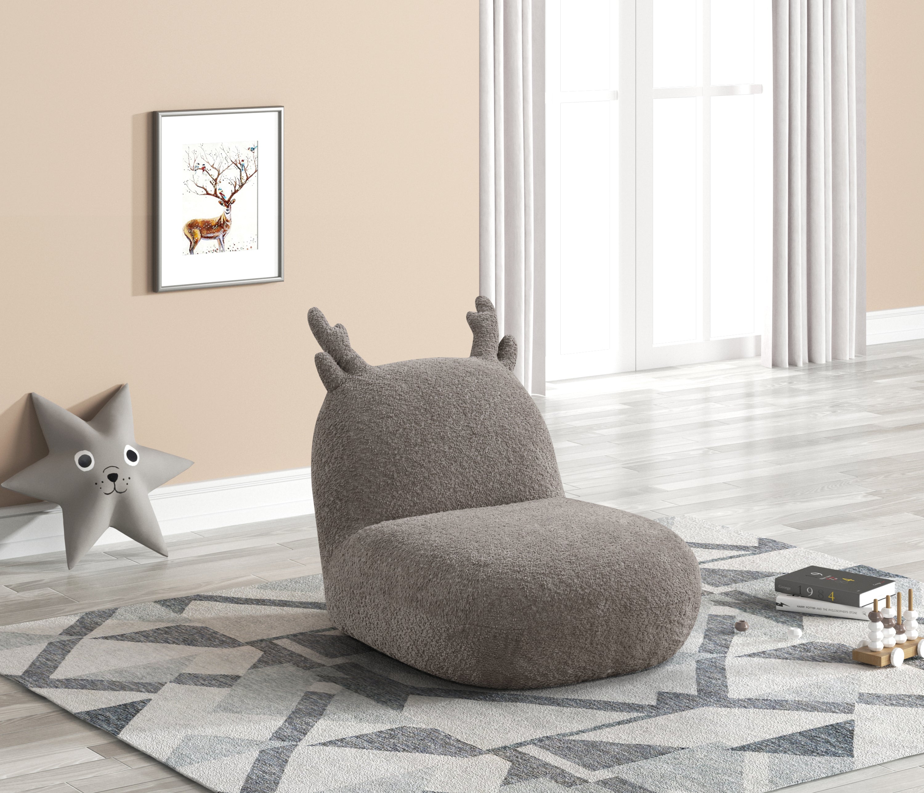 Weston 21.5'W Brown Chenille Deer-Shaped Kids Chair | Premium Home Decor - Grand Goldman