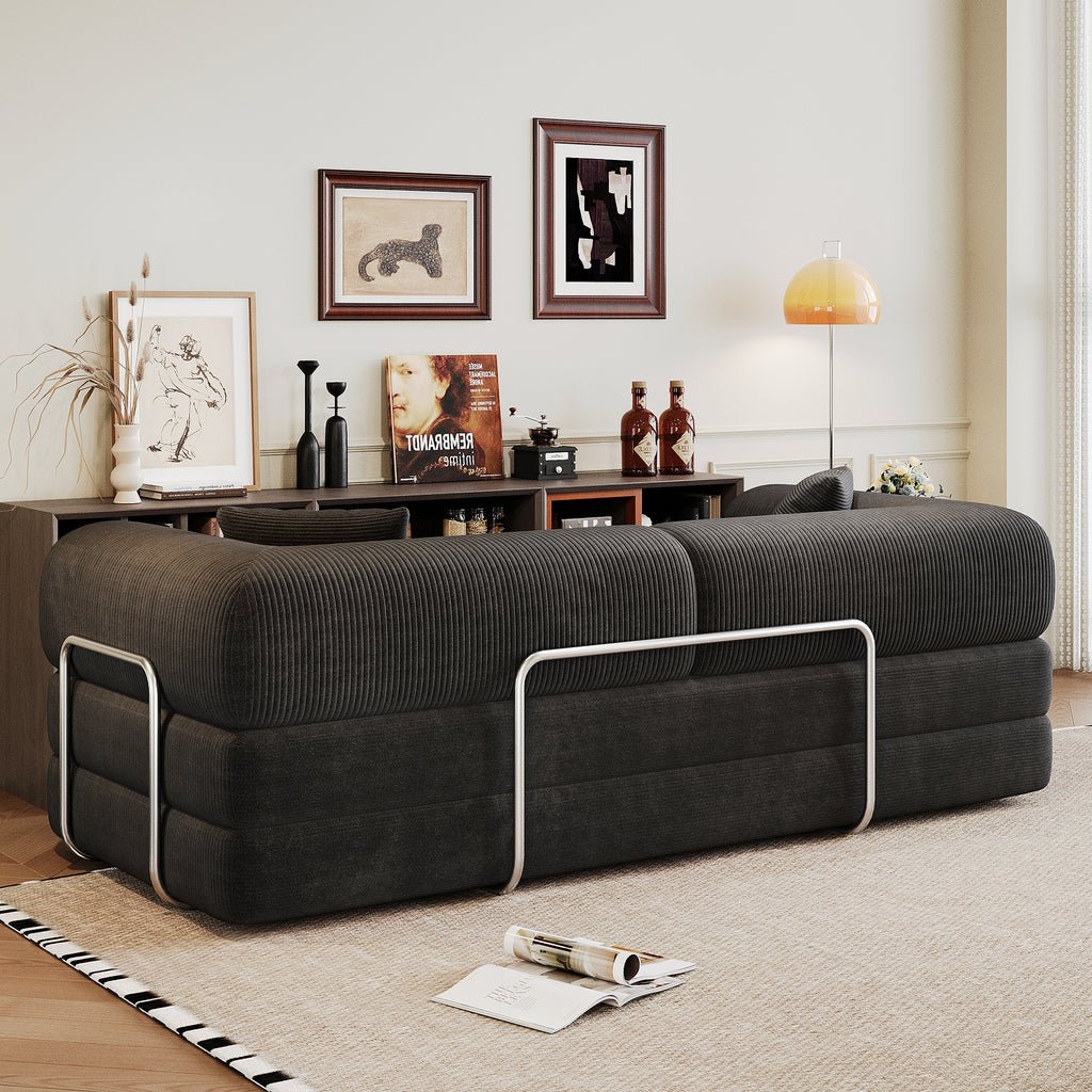 78.8' Compression Sofa,Convertible Floor Sofa Bed-with Pillow Back Support Armrest,Comfy Futon Couch Sleeper Bed,Loveseats Boneless Modular Sectional Sofa,Corduroy fabric,for Living Room,Bedroom,Black - Grand Goldman Shop