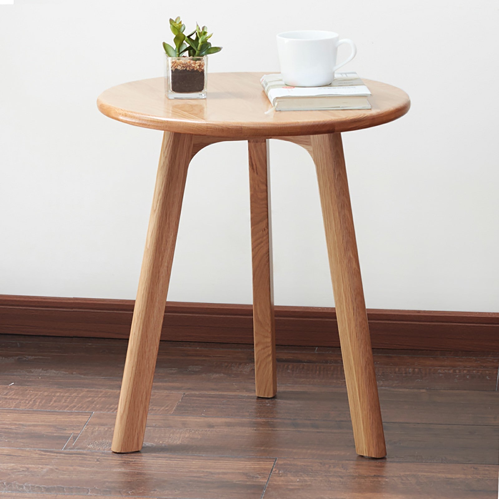 Round End Table- Small End Table Side Table Coffee Table Bedside Table Night Stand for Living Room Bedroom & Balcony, 100% Natural Solid Oak Wood Easy to Assemble - Grand Goldman Shop