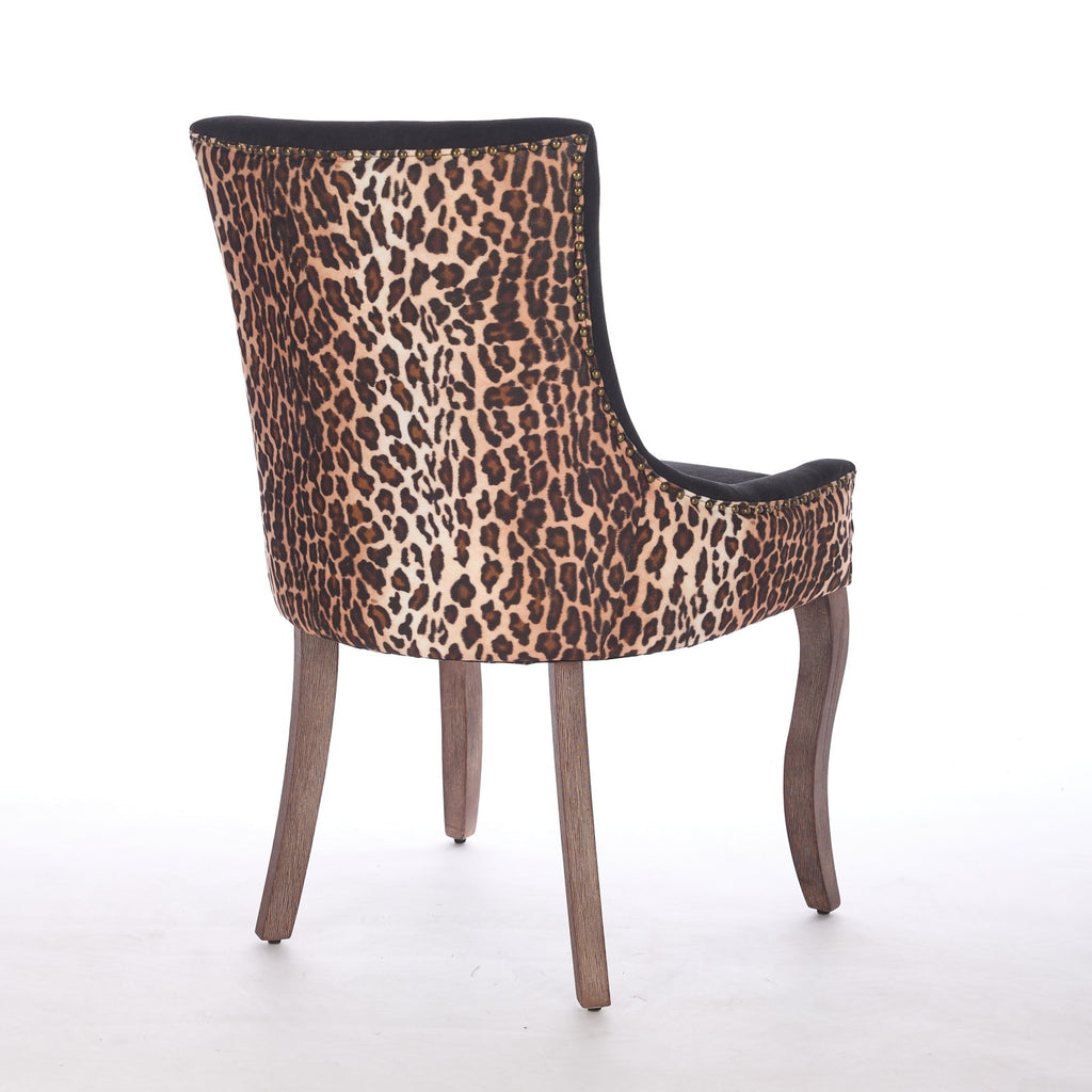 A&A Furniture,Ultra Side Dining Chair, Thickened fabric chairs with neutrally toned solid wood legs, Bronze nail head, Set of 2,Leopard Print - Grand Goldman Shop