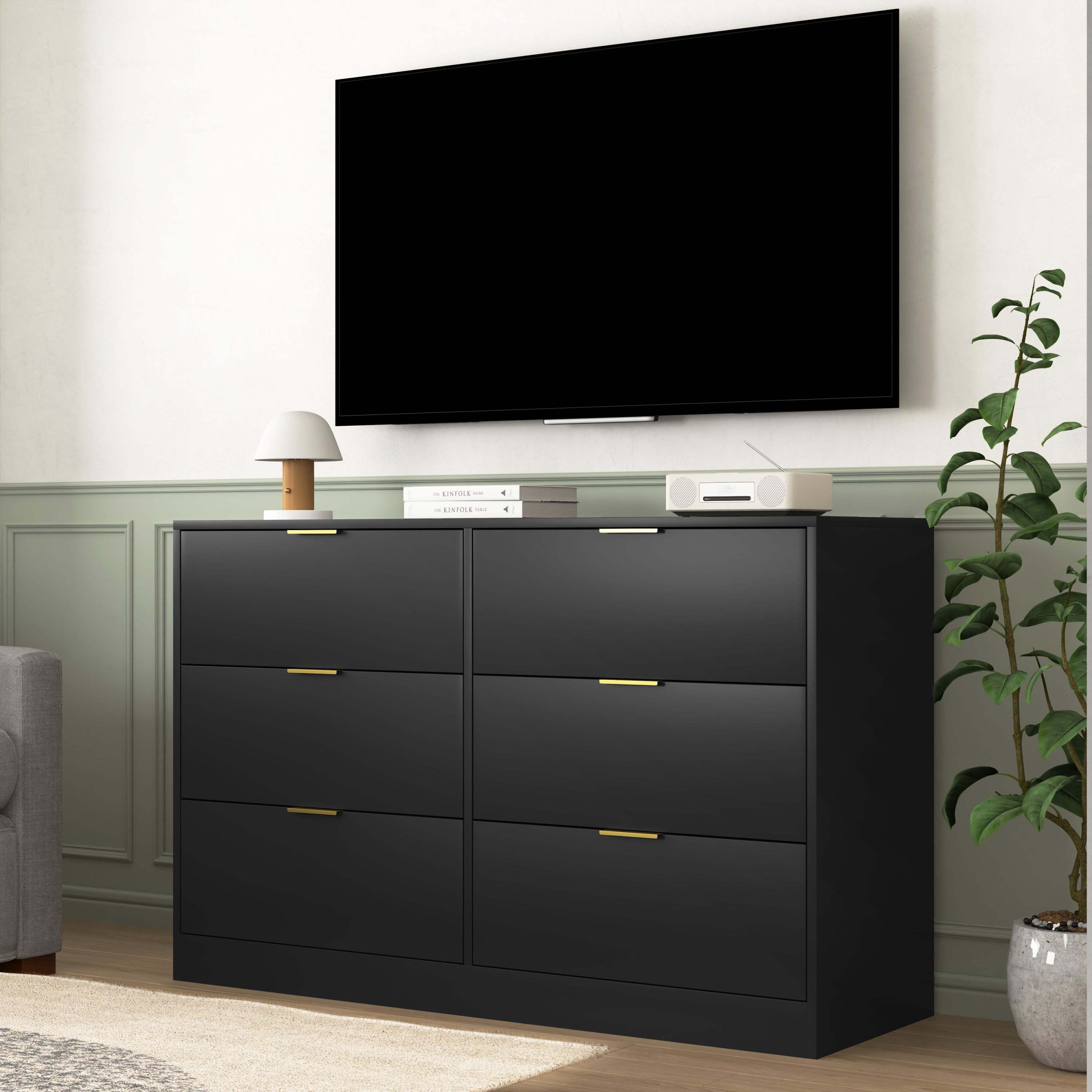 Simply Modern 6-Drawer Dresser, Chest of Drawers for Bedroom, Living Room, Hallway, and Entryway - Large Storage Cabinet Black - Grand Goldman Shop