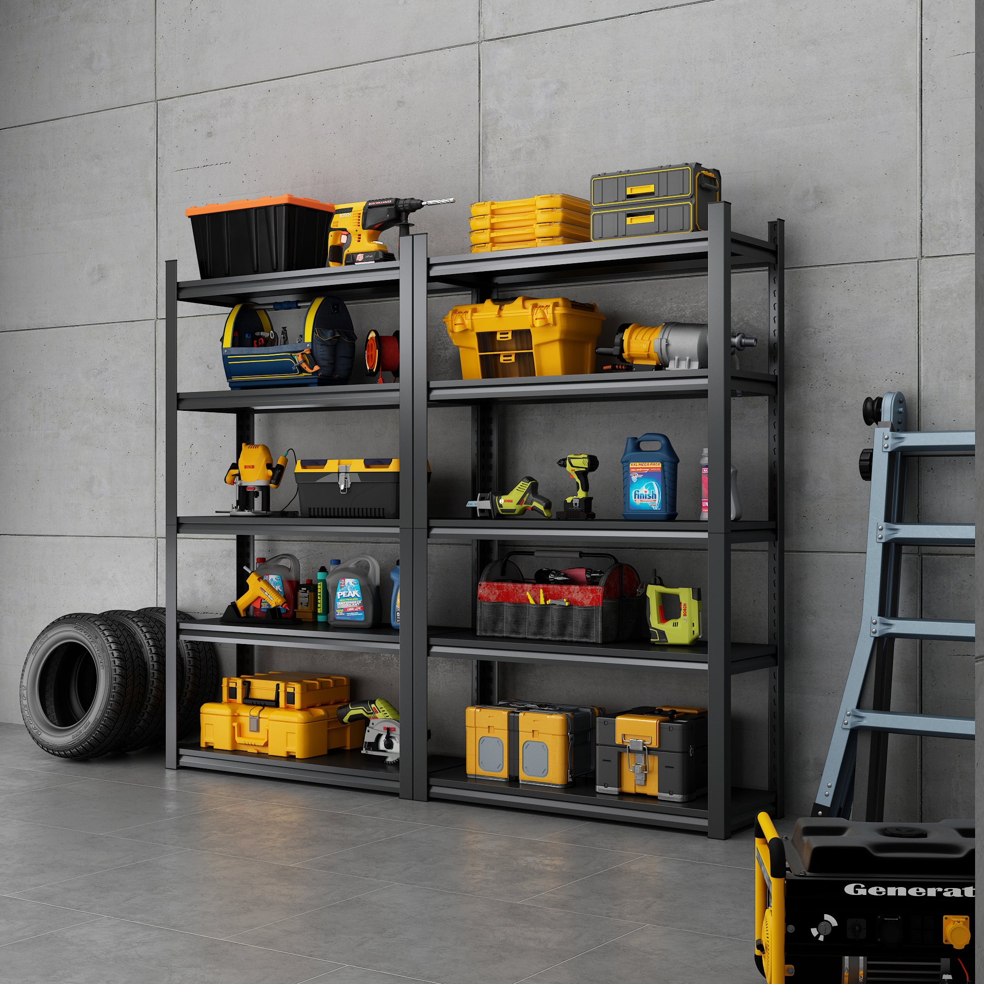 Industrial Black Metal 5 Tier Storage Shelves, Adjustable Heavy Duty Garage Shelving Unit, 72 Inch High - Grand Goldman Shop