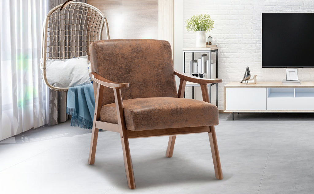 Mid-Century Modern Wingback Accent Chair with Solid Wood Frame and Extra-Thick Backrest – Lounge Chair for Living Room, Bedroom, or Reading Room - Grand Goldman Shop