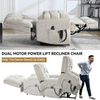 Dual Motor Heat Massage Infinite Position Up to 350 LBS Electric Power Lift Recliners with Power-Remote, Medium-firm and Heavy Duty, Beige - Grand Goldman Shop