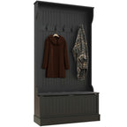 HOMCOM 3-In-1 Entryway Hall Tree with Storage Bench, Coat Rack with Four Hooks and Shoe Storage, Black - Grand Goldman Shop