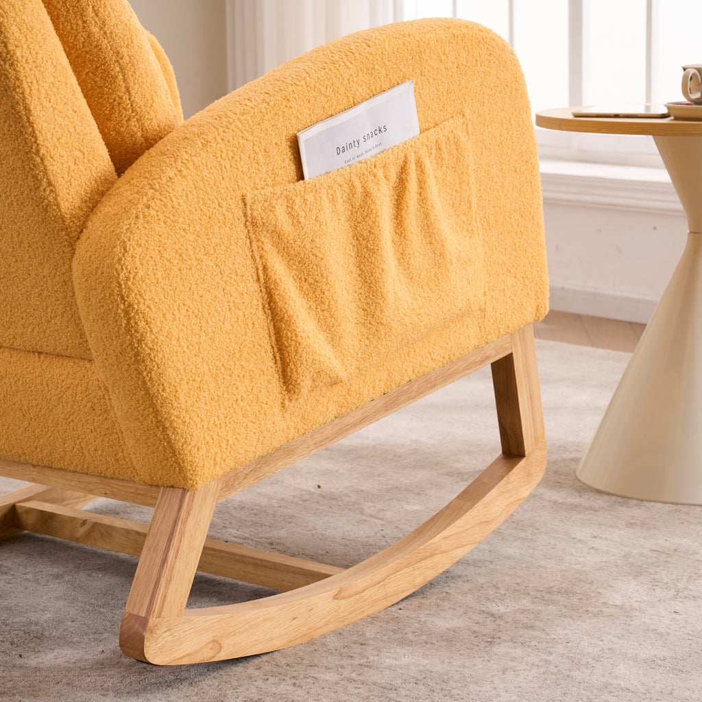 LY-5104 Yellow  Accent Rocking  Chair with  Footrest High Back Rubber Wood Rocking Legs Bedroom Living Space   26.77D X 38.36W X 39.76H Inch - Grand Goldman Shop