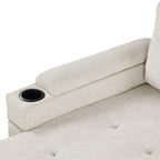 Convertible L-shaped Beige Sofa Couch with Storage, Cup Holders, USB Ports, Chenille Fabric - Grand Goldman Shop