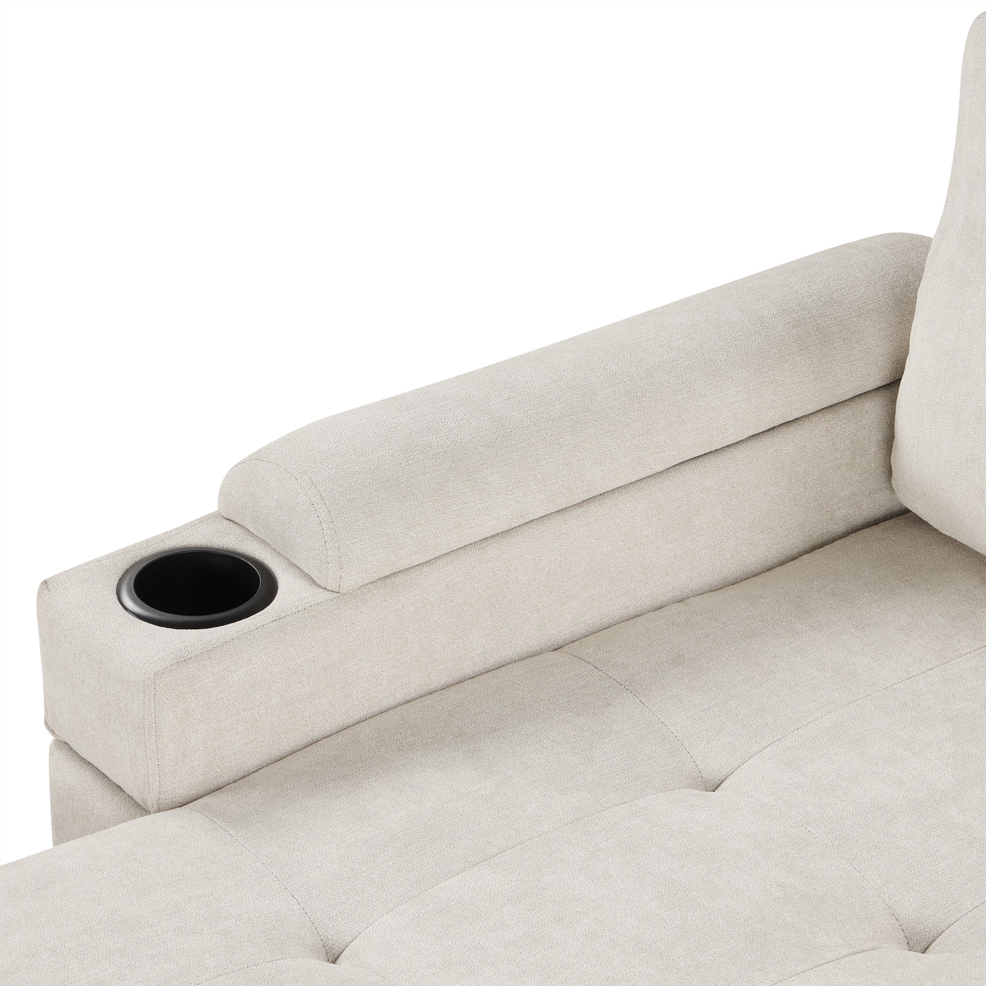 Convertible L-shaped Beige Sofa Couch with Storage, Cup Holders, USB Ports, Chenille Fabric - Grand Goldman Shop