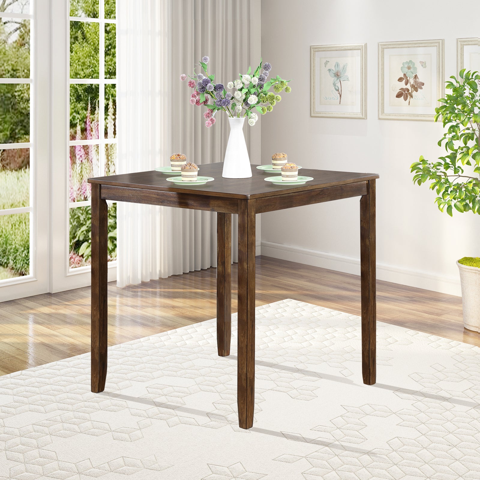 Wooden Dining Square Table, Kitchen Table for Small Space, 4 Person Counter Height Table, Walnut ONLY THE TABLE - Grand Goldman Shop