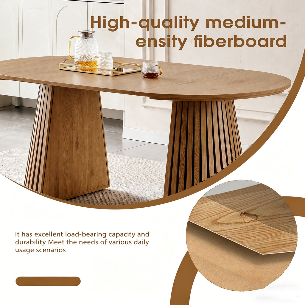 Wooden Dining Table, Flexible and Extendable, Multi-functional and Space-saving, Fashionable Oval Design and Slatted Table Legs, Tea Table or Office Desk, Beautiful and Practical - Grand Goldman Shop