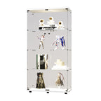 Two-door LED lights  Glass Display Cabinet 4 Shelves with Door, Floor Standing Curio Bookshelf for Living Room Bedroom Office