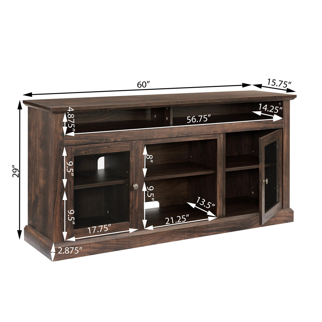 Modern TV Stand for up to 65 Inch TVs, Entertainment Center Farmhouse TV Cabinet Media Console Table with Glass Doors for Living Room, Brown 60'W*15.75'D*29'H - Grand Goldman Shop