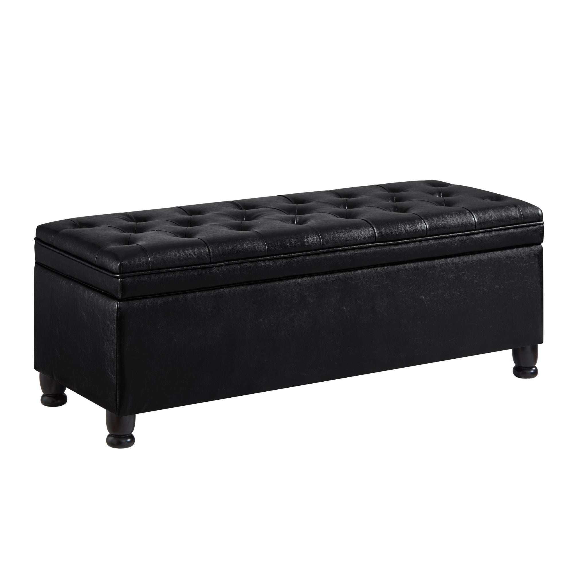 Upholstered tufted button storage bench ,Faux leather entry bench with spindle wooden legs, Bed bench- Black - Grand Goldman Shop