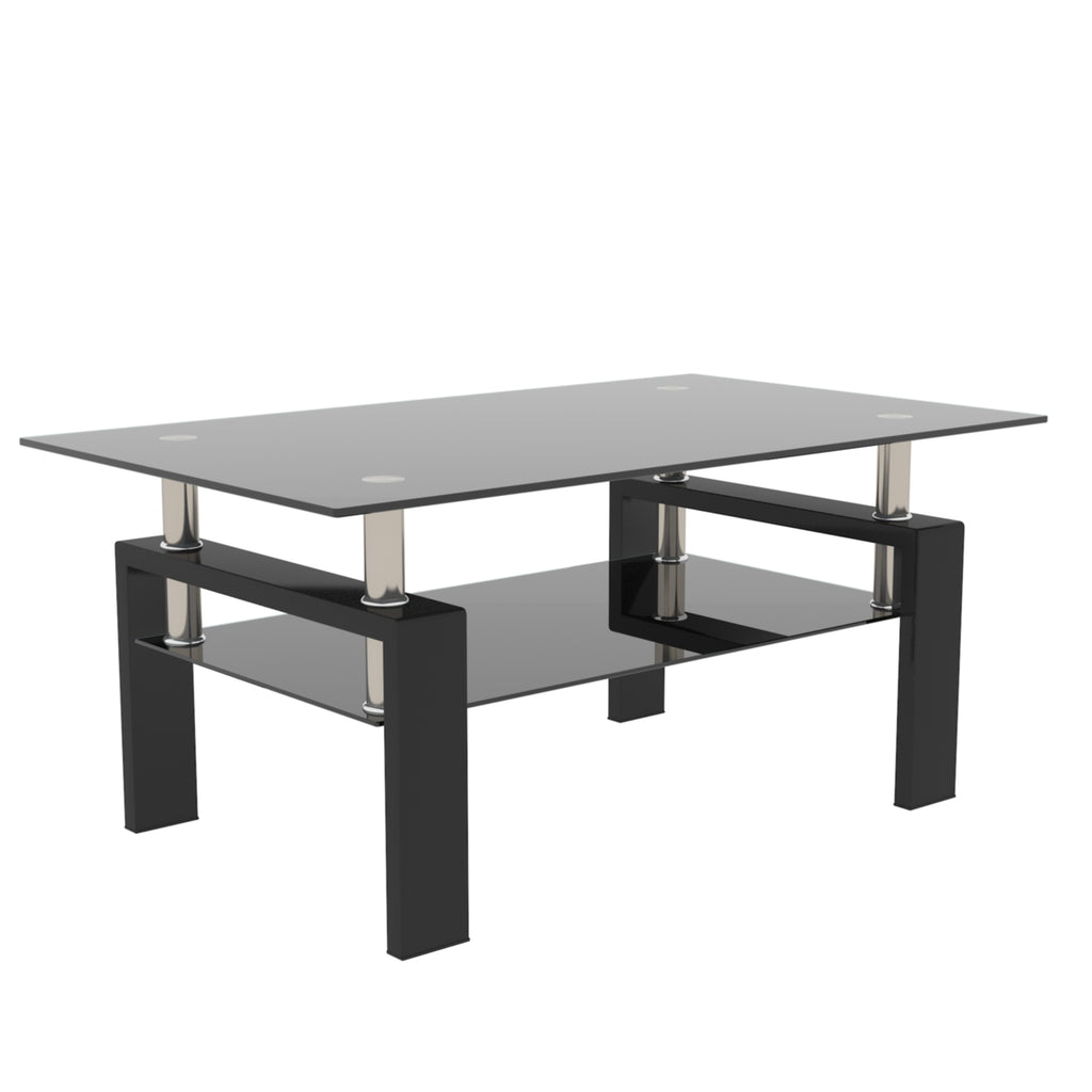 Rectangle Black Glass Coffee Table, Clear Coffee Table,Modern Side Center Tables for Living Room,Living Room Furniture (Old Sku:W24138125) - Grand Goldman Shop