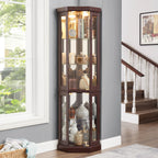 Corner Glass Cabinet Lighted Curio Cabinet Corner Display Case for Living Room, Curio Cabinet, Antique collection, Wine,Bar Glass Storage Light Included,Dark Cherry - Grand Goldman Shop