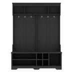 Modern Hallway Hall Tree with Metal Hooks and Storage Space, Multi-Functional Entryway Coat Rack with Shoe Cubbies, Black - Grand Goldman Shop