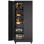 Heavy Duty Rolling Metal Cabinet with Lock, 71 inch Garage Storage Cabinet, 4 Adjustable Shelves (180lb Each), Black, for Too