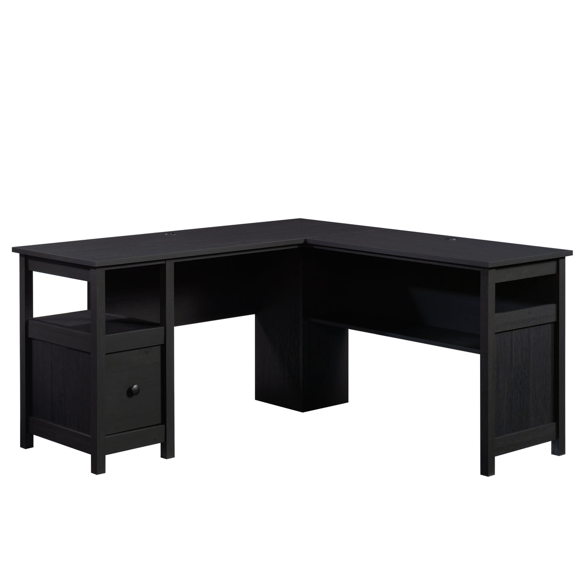 Traditional L-Shaped Desk with File Drawer, Black finish - Grand Goldman