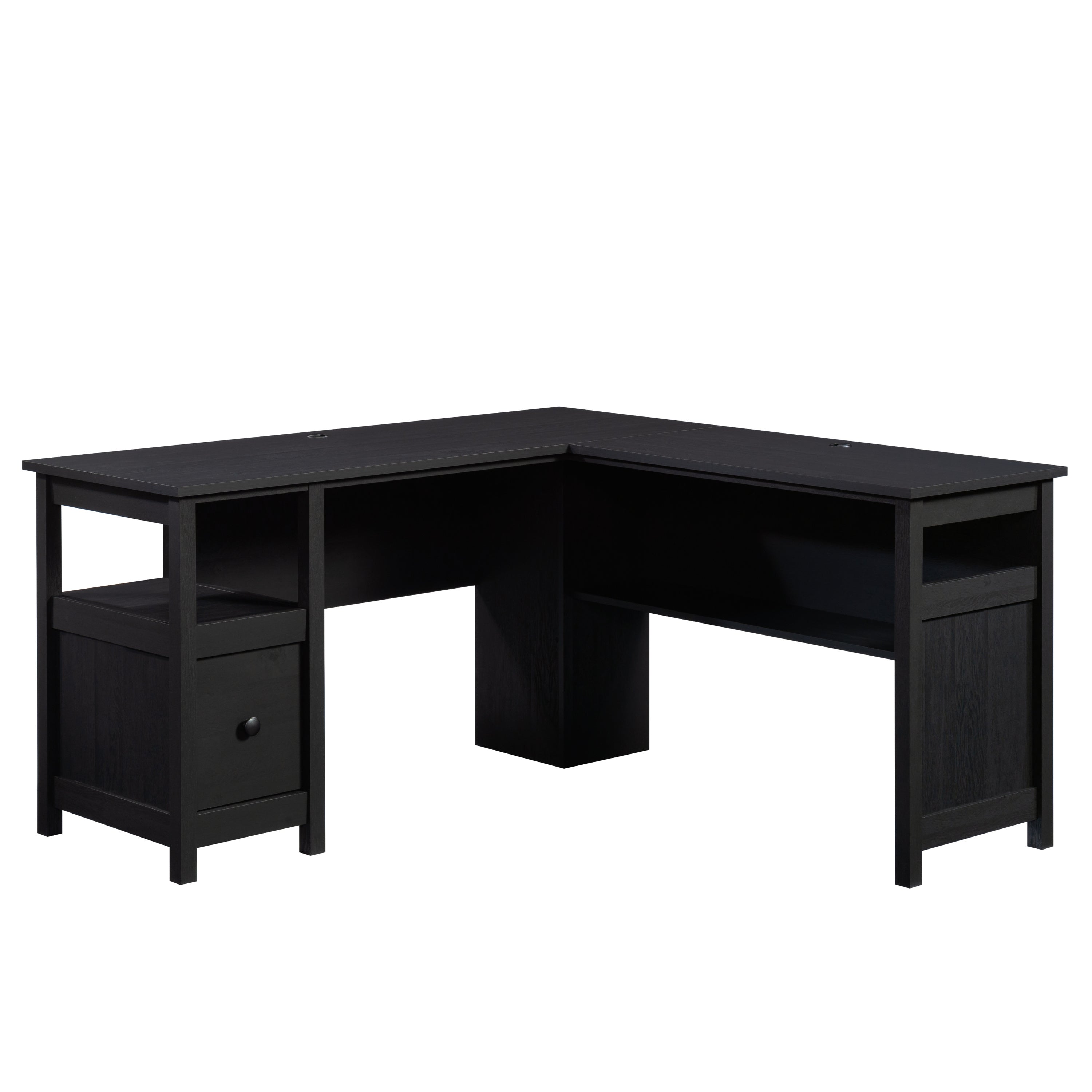 Traditional L-Shaped Desk with File Drawer, Black finish - Grand Goldman