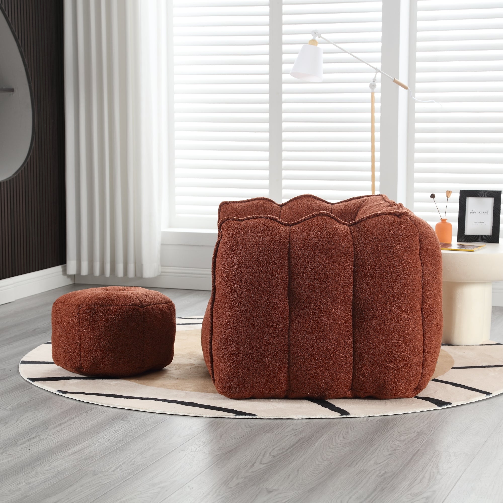 Soft Chenille Bean Bag Chair with High Resilient Foam for Living Room and Bedroom, Comfortable Square Lazy Sofa with Footstool for Adults - Grand Goldman Shop